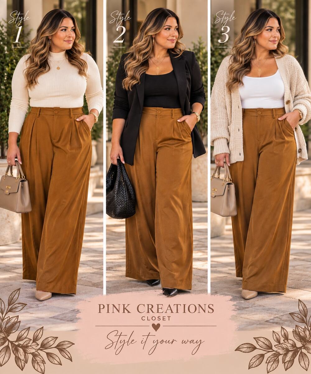 Caramel Brown High Rise Pleated Wide Leg Pants Size 18W
